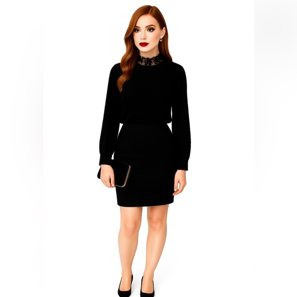 Vintage Liz Baker Essentials Black Women's Blouse with Lace Detail 80s/90s XL - Picture 9 of 16